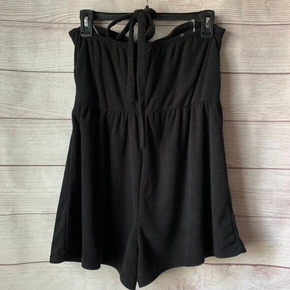 Wild Fable Black Terry Cloth Romper Short Outfit Bow Front Keyhole Halter Tie M - Picture 6 of 10
